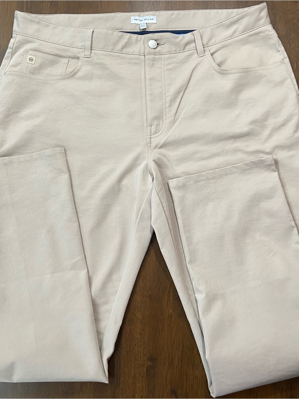 Peter Millar Crown Sport eb66 Performance Pants Mens 38 Khaki Tan Golf 5 Pocket